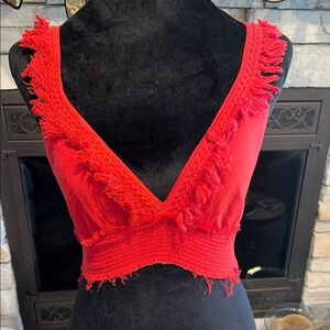 Free People Red Ruffled Crop Tank Top